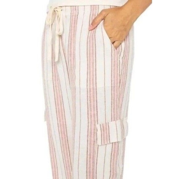 NWT Roxy Stripe Linen Blend Cargo Pocket Pants, Pink, Small - Picture 2 of 3